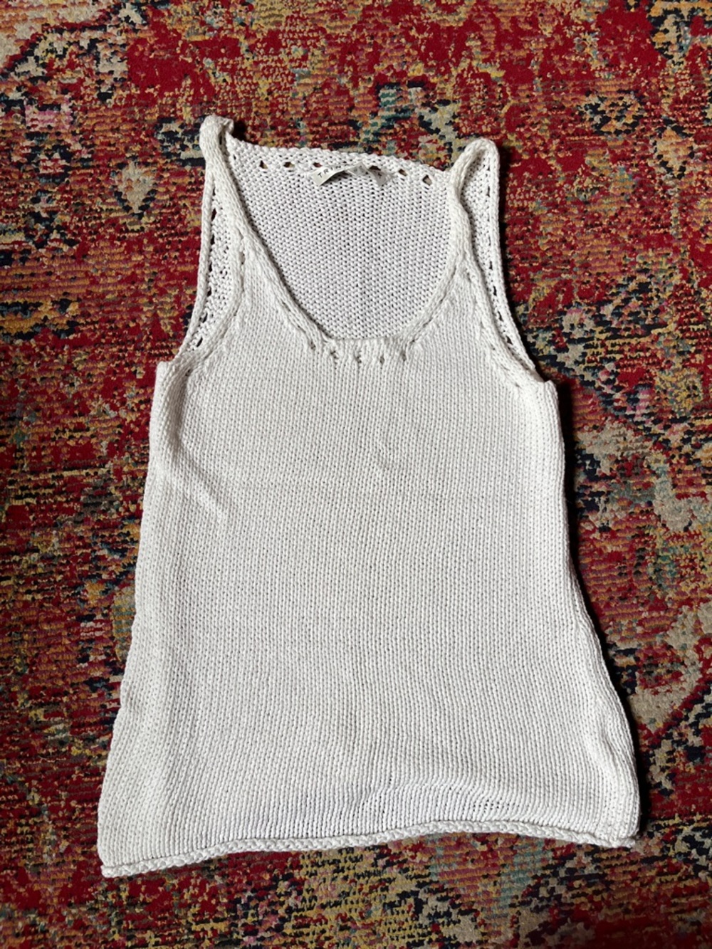 Trina Turk White Knit Scoop Tank Top